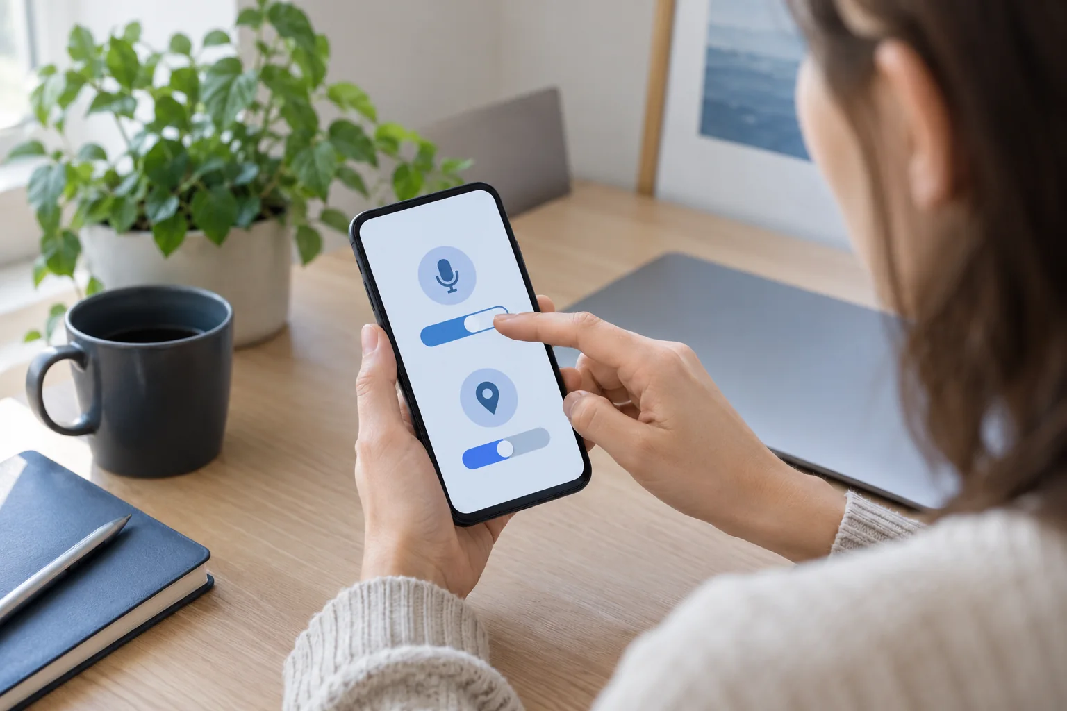 Personne consultant les autorisations de son smartphone
