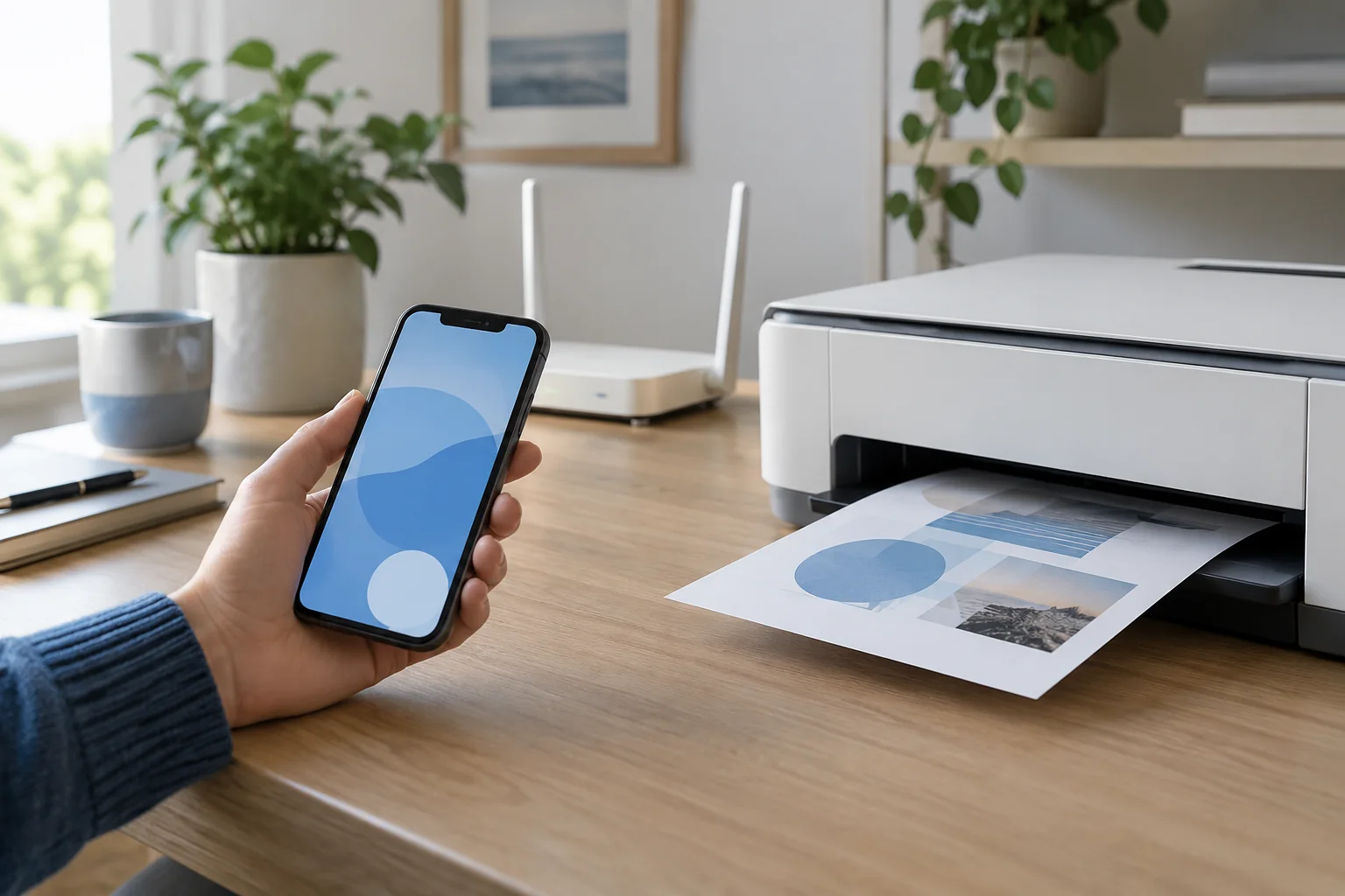 Smartphone, imprimante et box Wi-Fi à la maison