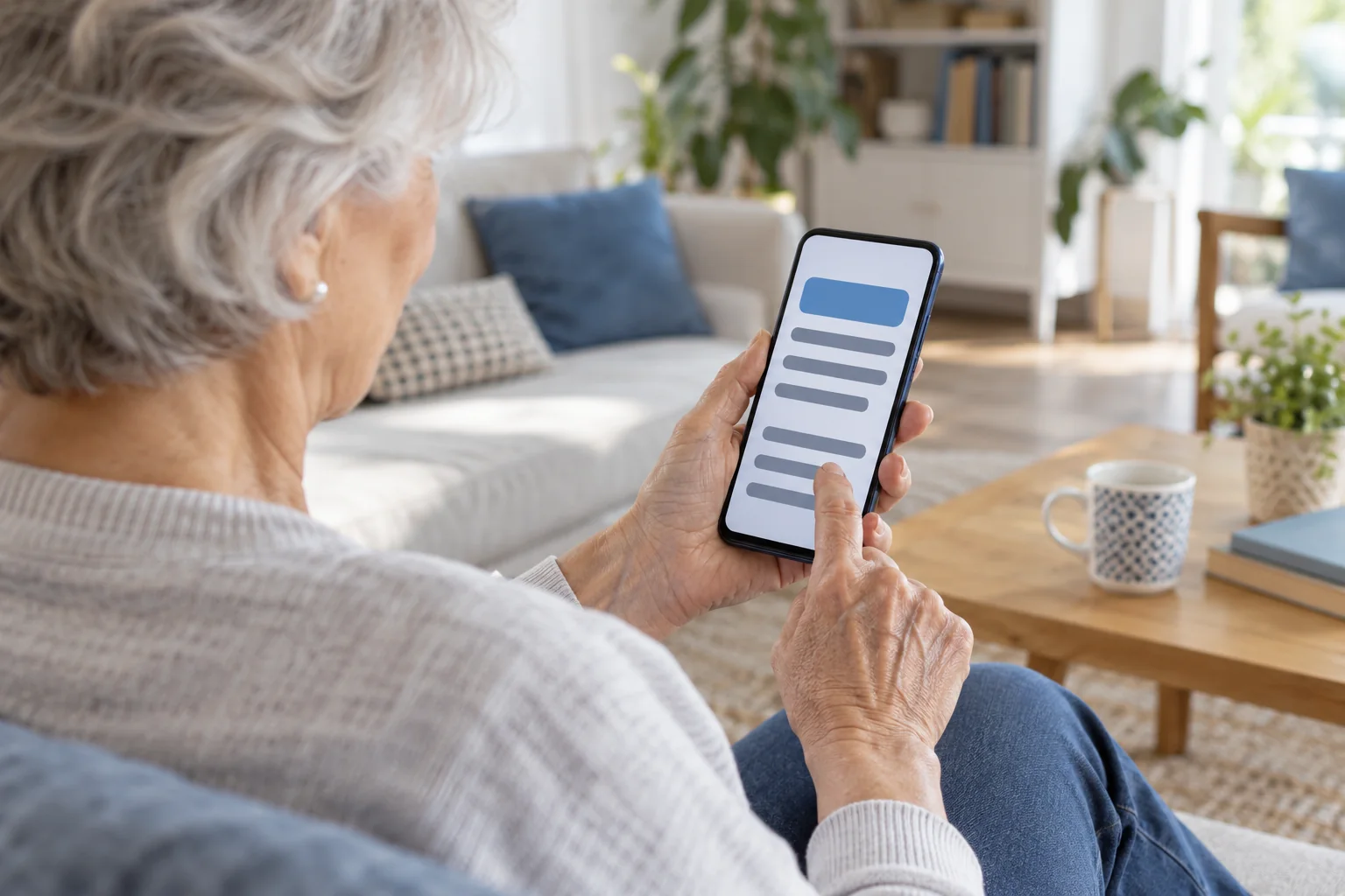 Personne consultant un téléphone avec un affichage agrandi