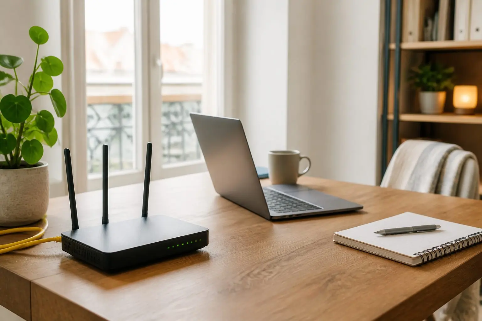 Routeur Wi-Fi et ordinateur sur un bureau