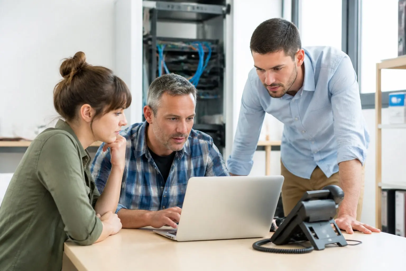 Équipe de PME préparant ses besoins de téléphonie sur ordinateur